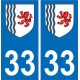33 de la Gironda calcomanía de la placa de matriculación de automóviles departamento de la etiqueta engomada de la Nueva Aquitan