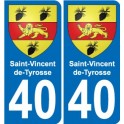 40 Saint-Vincent-de-Tyrosse escudo de armas de la etiqueta engomada de la placa de pegatinas de la ciudad