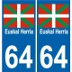 64 Euskal Herria sticker auto Pays Basque autocollant plaque immatriculation