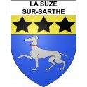 Pegatinas escudo de armas de La Suze-sur-Sarthe adhesivo de la etiqueta engomada