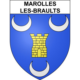 Pegatinas escudo de armas de Marolles-les-Braults adhesivo de la etiqueta engomada