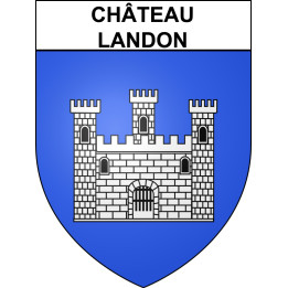 Pegatinas escudo de armas de Château-Landon adhesivo de la etiqueta engomada