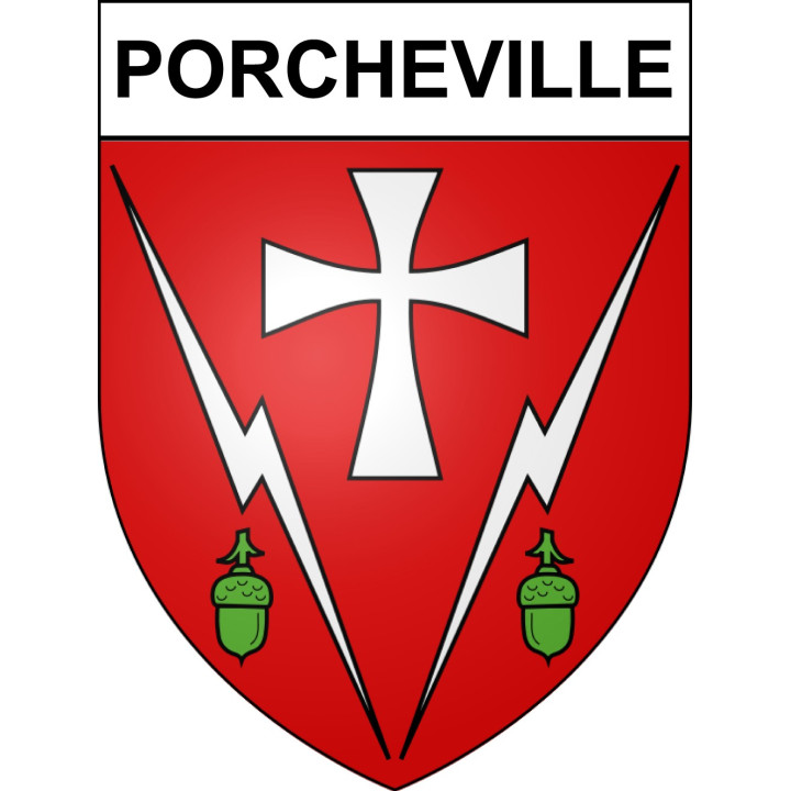 Pegatinas escudo de armas de Porcheville adhesivo de la etiqueta engomada
