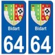 64 Bidart autocollant plaque immatriculation ville