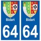 64 Bidart autocollant plaque immatriculation ville