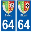 64 Bidart autocollant plaque immatriculation ville