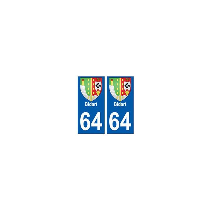 64 Bidart autocollant plaque immatriculation ville