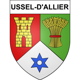 Pegatinas escudo de armas de Ussel-d'Allier adhesivo de la etiqueta engomada