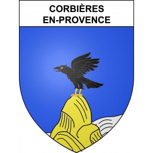Pegatinas escudo de armas de Corbières-en-Provence adhesivo de la etiqueta engomada