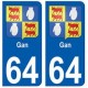 64 Gan autocollant plaque immatriculation ville