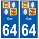 64 Gan autocollant plaque immatriculation ville
