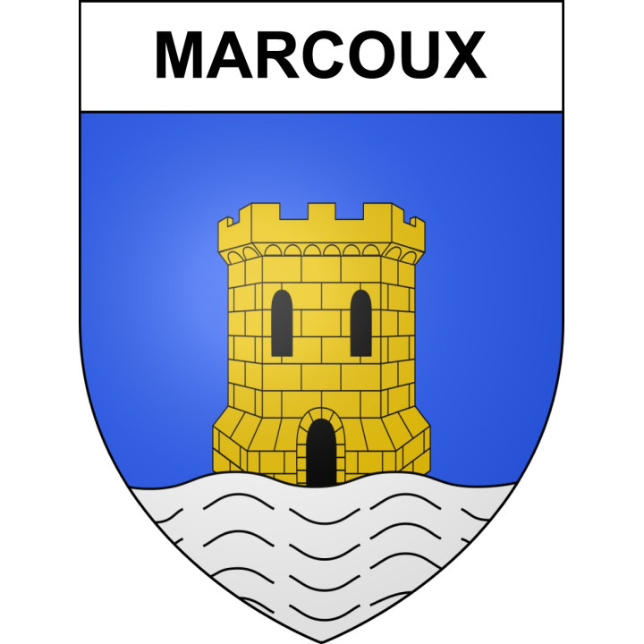 Pegatinas escudo de armas de Marcoux adhesivo de la etiqueta engomada