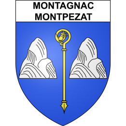 Pegatinas escudo de armas de Montagnac-Montpezat adhesivo de la etiqueta engomada
