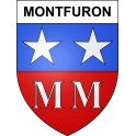 Pegatinas escudo de armas de Montfuron adhesivo de la etiqueta engomada
