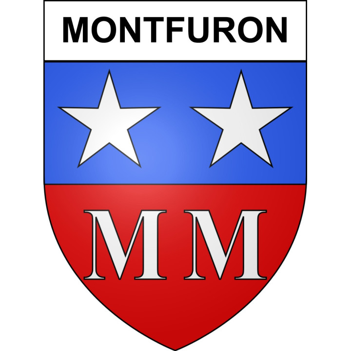 Pegatinas escudo de armas de Montfuron adhesivo de la etiqueta engomada
