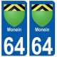 64 Monein autocollant plaque immatriculation ville