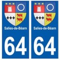 64 Salies-de-Béarn autocollant plaque immatriculation ville