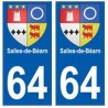 64 Salies-de-Béarn autocollant plaque immatriculation ville