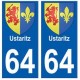 64 Ustaritz autocollant plaque immatriculation ville