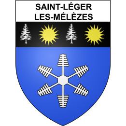 Pegatinas escudo de armas de Saint-Léger-les-Mélèzes adhesivo de la etiqueta engomada
