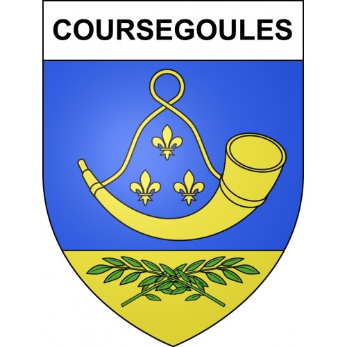 Pegatinas escudo de armas de Coursegoules adhesivo de la etiqueta engomada