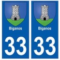 33 Biganos escudo de armas de la ciudad de la etiqueta engomada de la etiqueta engomada de la placa
