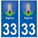 33 Biganos escudo de armas de la ciudad de la etiqueta engomada de la etiqueta engomada de la placa