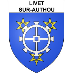Pegatinas escudo de armas de Livet-sur-Authou adhesivo de la etiqueta engomada