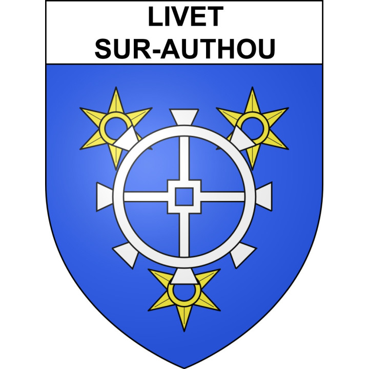 Pegatinas escudo de armas de Livet-sur-Authou adhesivo de la etiqueta engomada