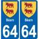 64 Béarn autocollant plaque immatriculation auto sticker