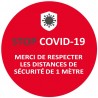 Stop covid pour sol rond rouge autocollant sticker