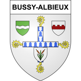 Pegatinas escudo de armas de Bussy-Albieux adhesivo de la etiqueta engomada
