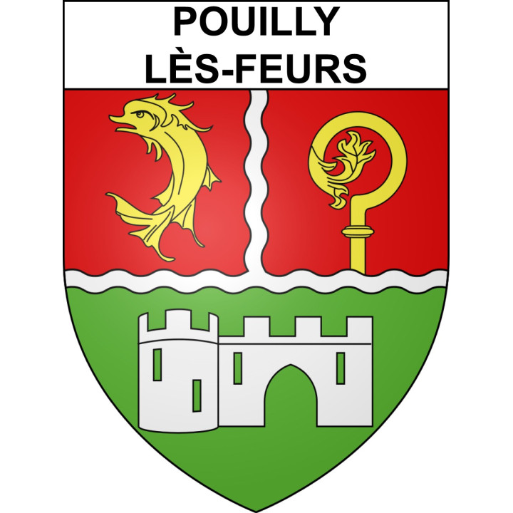 Pegatinas escudo de armas de Pouilly-lès-Feurs adhesivo de la etiqueta engomada