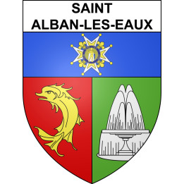 Pegatinas escudo de armas de Saint-Alban-les-Eaux adhesivo de la etiqueta engomada