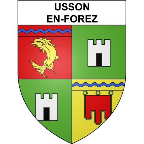 Pegatinas escudo de armas de Usson-en-Forez adhesivo de la etiqueta engomada