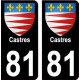 81 Castres blason fond noir autocollant plaque immatriculation auto ville sticker