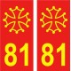 81 Occitan croix Fond rouge autocollant plaque immatriculation auto ville sticker