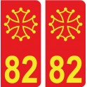 82 Occitan Fond rouge autocollant plaque immatriculation auto ville sticker