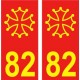82 Occitan Fond rouge autocollant plaque immatriculation auto ville sticker