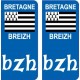 BZH Bretagne flag sticker autocollant plaque immatriculation auto