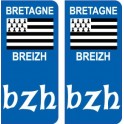 BZH Bretagne flag sticker autocollant plaque immatriculation auto