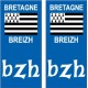 BZH Bretagne flag sticker autocollant plaque immatriculation auto