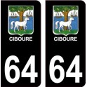 64 Ciboure Blason 2 fond noir autocollant plaque immatriculation auto sticker