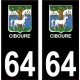 64 Ciboure Blason 2 fond noir autocollant plaque immatriculation auto sticker