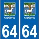 64 Pau sticker plate registration city