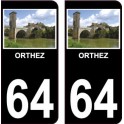 64 Orthez Pont Vieux fond noir sticker autocollant plaque immatriculation auto