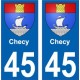 45 Chécy blason autocollant plaque immatriculation auto sticker