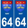 Nay 64 ville sticker autocollant plaque auto