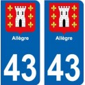 43 Allègre autocollant plaque immatriculation auto sticker
