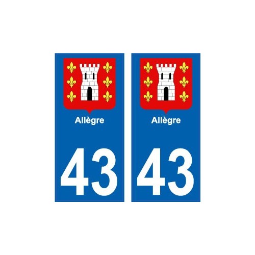 43 Allègre autocollant plaque immatriculation auto sticker